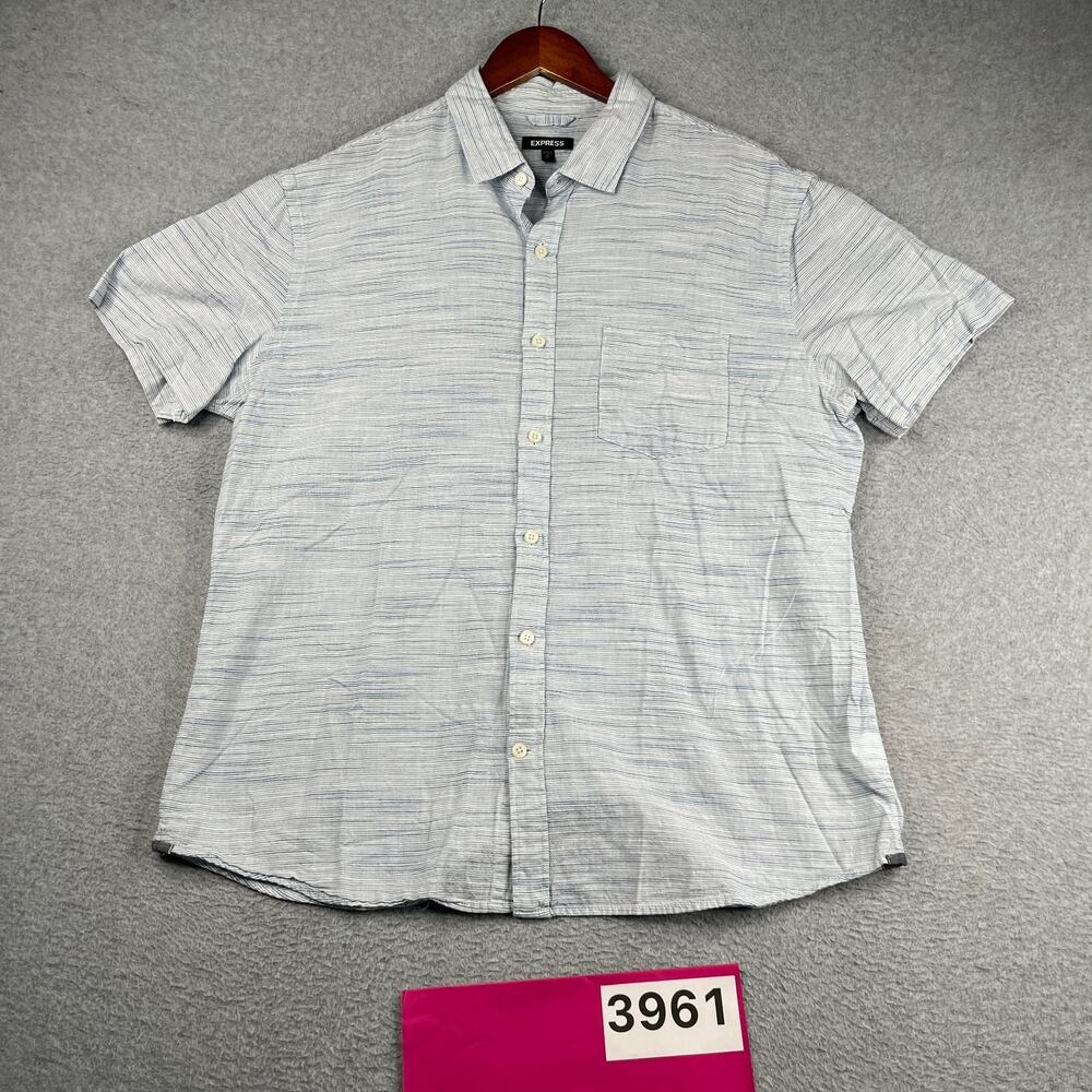Express Blue Heather Shirt Beach Casual Pocket Button Up Short Sleeve Mens XL